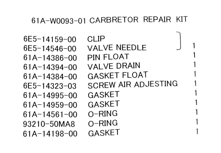 Ремкомплект карбюратора Yamaha 225/250, арт. 61AW00930100,          Yamaha 