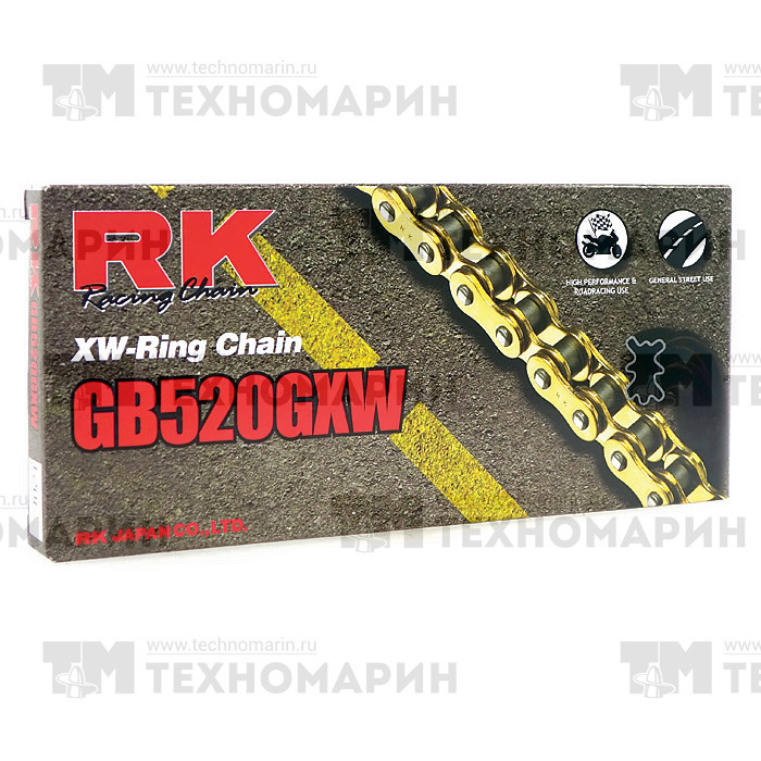Цепь для мотоцикла до 1200 см³ (золотая, с сальниками XW-RING) GB520GXW-120, арт. GB520GXW-120,          RK Chains 