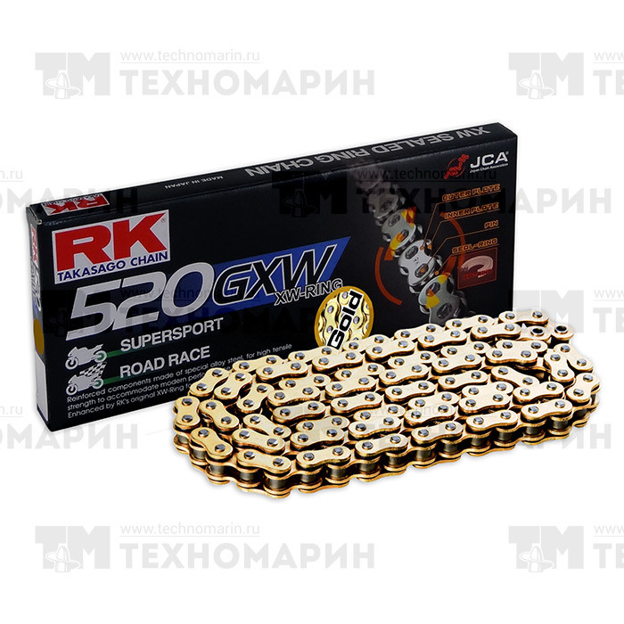 Цепь для мотоцикла до 1200 см³ (золотая, с сальниками XW-RING) GB520GXW-120, арт. GB520GXW-120,          RK Chains 