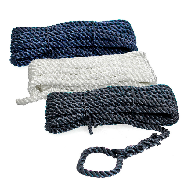 Трос швартовый с огоном  трёхпрядный, 6мм*6,1м, нейлон, синий, SK-TDN3ST661BL-ts, арт. SK-TDN3ST661BL-ts,          Skipper 
