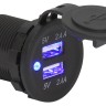 Зарядное гнездо USB, двойное, 12/24В, 5В/2,4 и 2,4A, подсветка светодиод, арт. 10264224,  