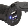 Зарядное гнездо USB, двойное, 12/24В, 5В/2,1 и 1A, светодиод, арт. 10264221,  