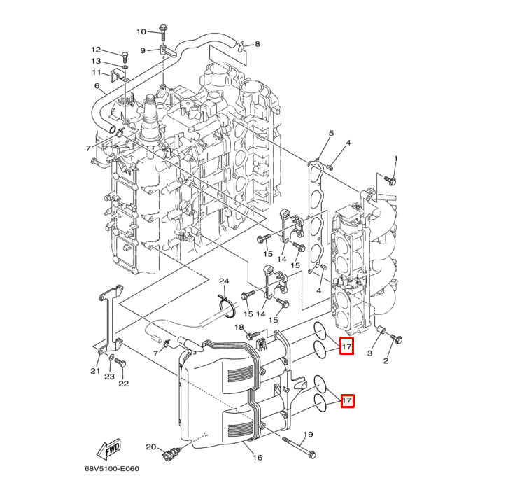 Уплотнительное кольцо впуска Yamaha F115 (Yamaha), арт. 93210-48MJ9,          YAMAHA 