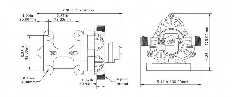 Помпа водоподающая мембранная SeaFlo, 24 В, 7.6 л/мин, 2.1 бар, 2.6 А, арт. SFDP202003033,          SeaFlo 