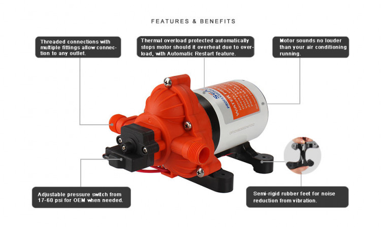Помпа водоподающая мембранная SeaFlo, 24 В, 7.6 л/мин, 2.1 бар, 2.6 А, арт. SFDP202003033,          SeaFlo 