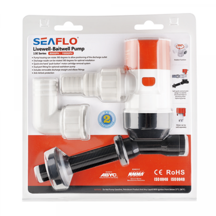 Помпа циркуляционная SeaFlo трюмная, 24V 1100 галлон/час, патрубок 25/29 мм, арт. SFBP2-G1100-13E-ts,          SeaFlo 