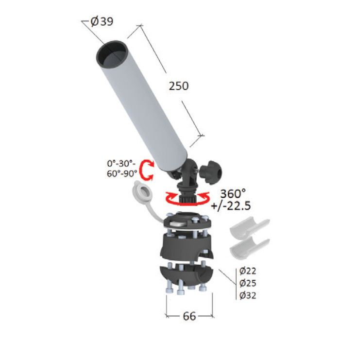 Держатель спиннинга торцевой на леер быстросъемный, алюминий, арт. 030640T,          Техномарин 
