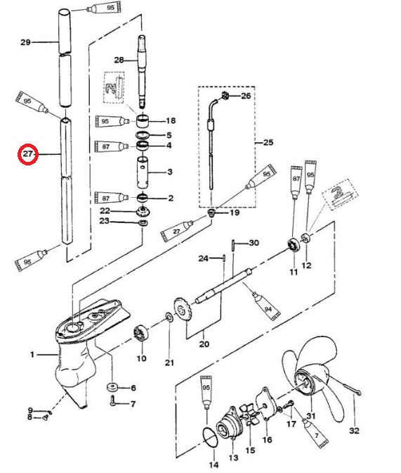 Вал торсионный (верхняя часть) Mercury/Tohatsu 2-3,5 (309-64313-1) (Quicksilver), арт. 45-95290,          MERCURY  Вал торсионный (верхняя часть) Mercury/Tohatsu 2-3,5 (309-64313-1) (Quicksilver), арт. 45-95290,          MERCURY