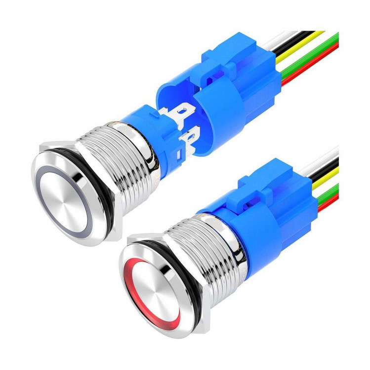 Кнопка с фиксацией, подсветка синяя, 12 В, д. 19мм, арт. 4620136058834,          Marine Rocket 