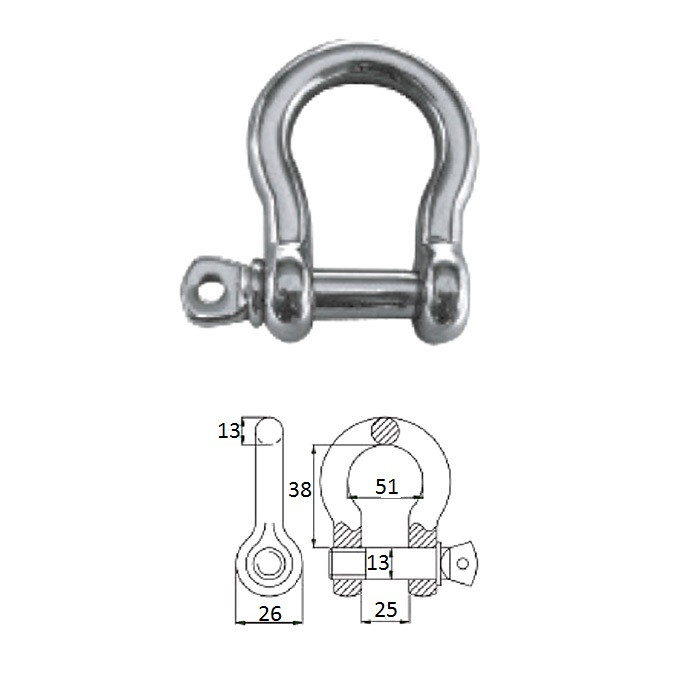 Скоба такелажная подкова с винтовым пальцем 12 мм сталь AISI 316, арт. 2410-0112,          CIM 