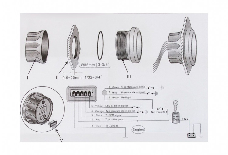 Тахометр 0-7000 об/мин с аварийной сигнализацией делитель 1-10, черный циферблат, нержавеющий ободок, арт. TM7002BSMR,          MARINE ROCKET 
