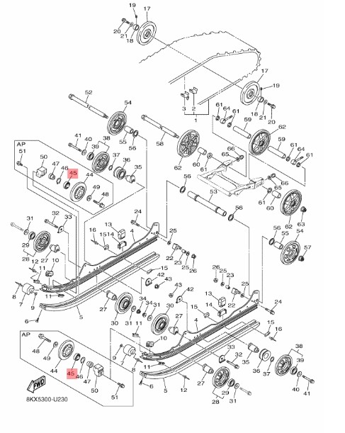 Подшипник катка задней подвески снегохода Yamaha  93306-00444-00 , арт. 93306-00444-00 ,          YAMAHA  Подшипник катка задней подвески снегохода Yamaha  93306-00444-00 , арт. 93306-00444-00 ,          YAMAHA
