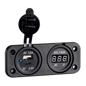 Вольтметр и два зарядных гнезда USB + Type C (NEW)
