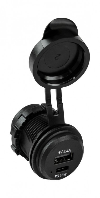 Разъем USB 5В 2.4А и USB PD Type-C, 18 Вт, арт. AS221,          YIS Marine  Разъем USB 5В 2.4А и USB PD Type-C, 18 Вт, арт. AS221,          YIS Marine