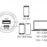 Разъем USB 5В 2.4А и USB PD Type-C, 18 Вт 