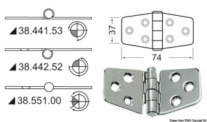 Osculati 38.441.53 - Петли 2 мм для откидных элементов, 74x37 мм