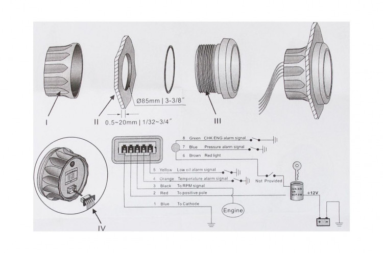 Тахометр 0-7000 об/мин с аварийной сигнализацией делитель 1-10, белый циферблат, нержавеющий ободок, арт. TM7001WSMR,          MARINE ROCKET 