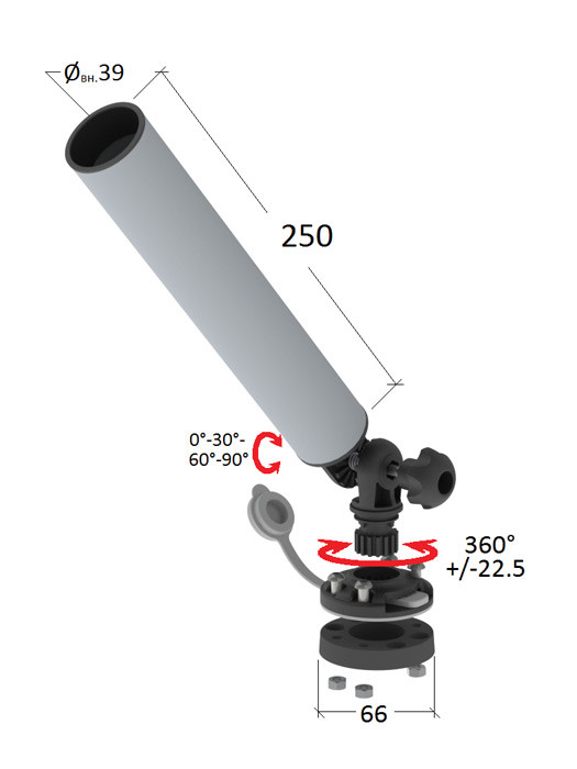 Держатель спиннинга торцевой на палубу быстросъемный, алюминий, арт. 030635T,          Техномарин 