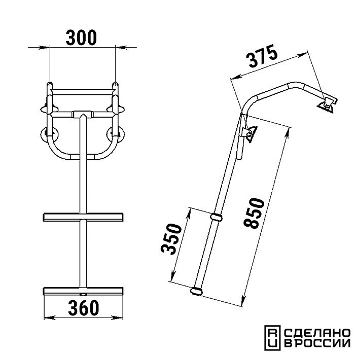 Трап дайверский для НЛ бортовым креплением, 2 черных ступени (ширина 325 мм.), арт. 040116BT,          Техномарин 
