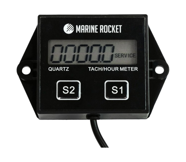 Тахометр универсальный со счетчиком моточасов, сменная батарейка, арт. THM204MR,          Marine Rocket 