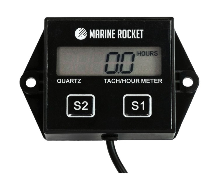 Тахометр универсальный со счетчиком моточасов, сменная батарейка, арт. THM204MR,          Marine Rocket 