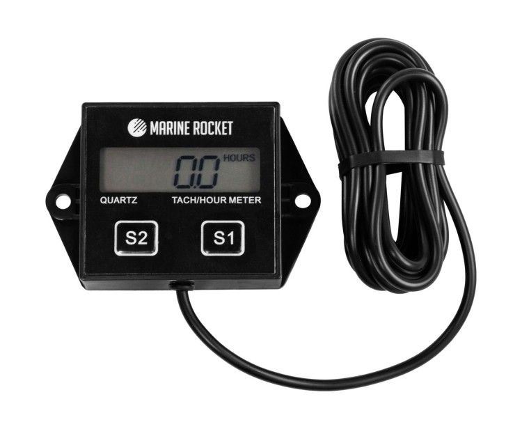 Тахометр универсальный со счетчиком моточасов, сменная батарейка, арт. THM204MR,          Marine Rocket 