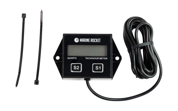Тахометр универсальный со счетчиком моточасов, сменная батарейка, арт. THM204MR,          Marine Rocket 