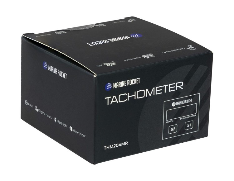 Тахометр универсальный со счетчиком моточасов, сменная батарейка, арт. THM204MR,          Marine Rocket 