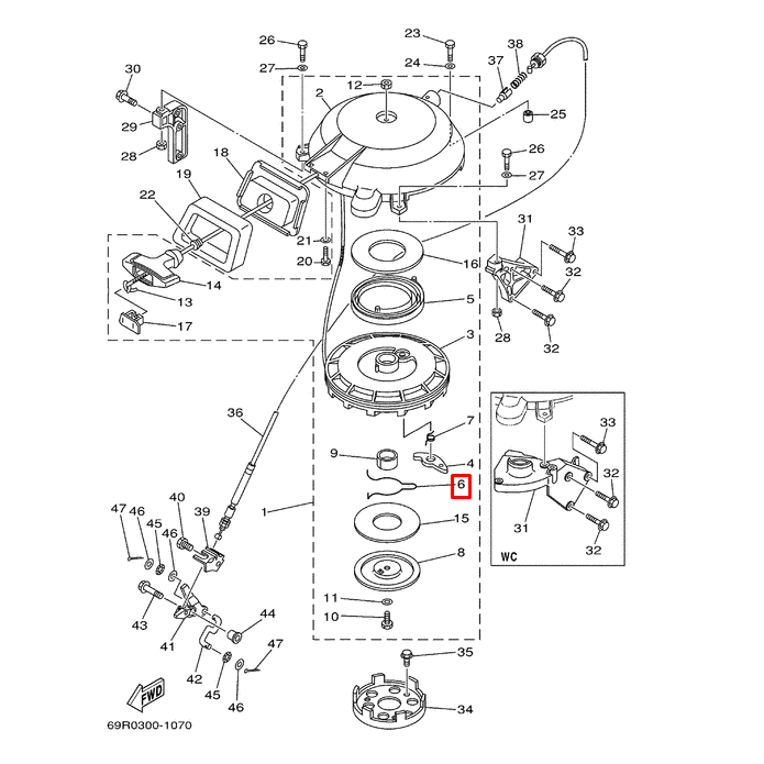 Пружина стартера Yamaha 25-30 (YUELANG), арт. 61N-15715-00-K,          TAIZHOU YUELANG POWER TECHNOLOGY 