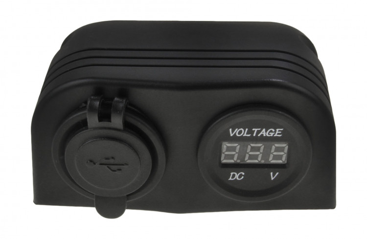 Разъем USB 5В 3.1А и цифровой вольтметр для крепления на приборную панель, арт. AES121440UV,          AES.Co  Разъем USB 5В 3.1А и цифровой вольтметр для крепления на приборную панель, арт. AES121440UV,          AES.Co