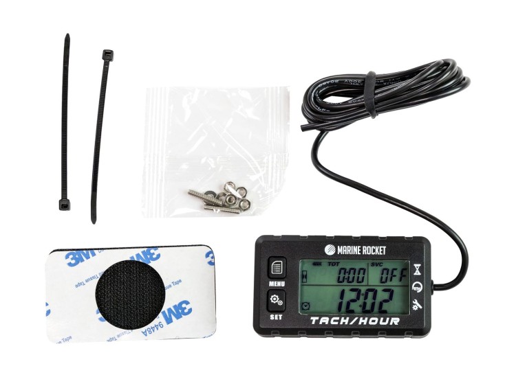Тахометр универсальный со счетчиком моточасов с подсветкой и сменной батарейкой, арт. THM307MR,          MARINE ROCKET 