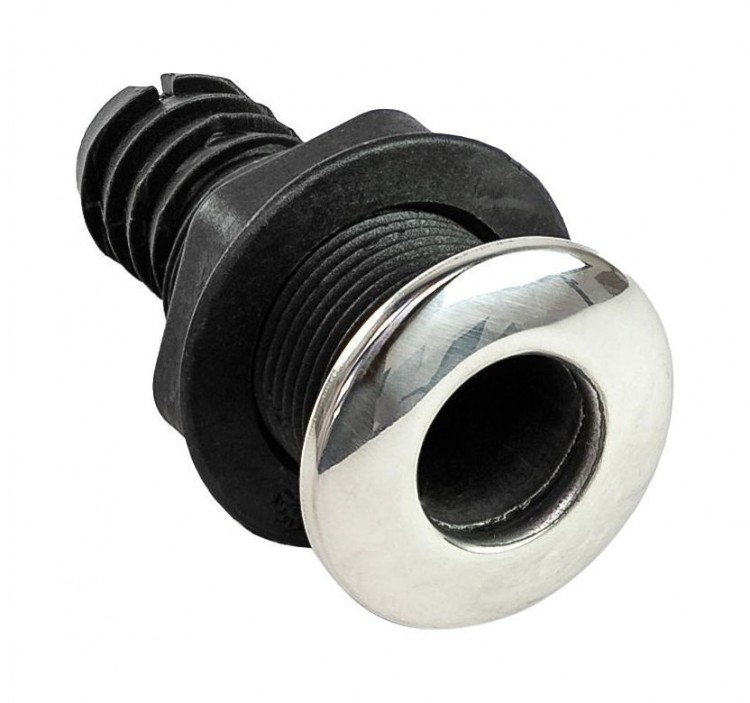 Разъем водосброса пластиковый с крышкой из нержавеющей стали под шланг 25,4 мм, черный, арт. 40081-03,          AAA 