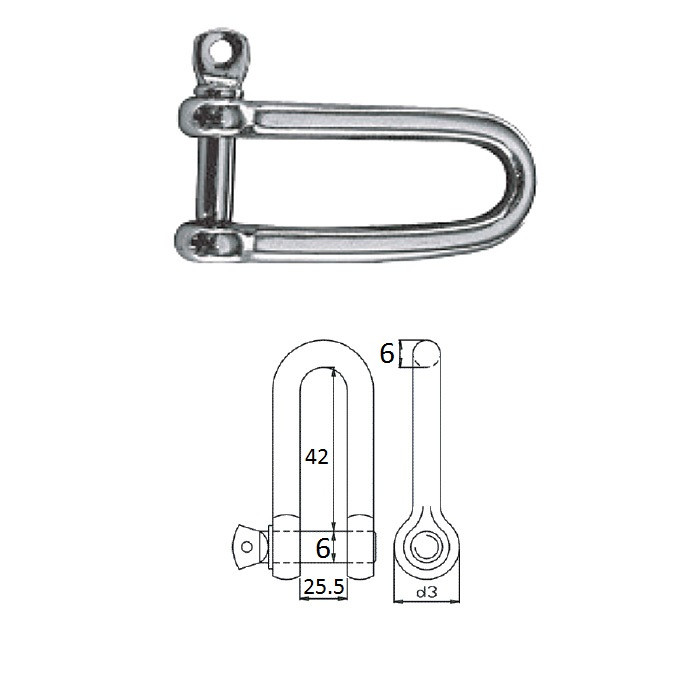 Скоба такелажная с винтовым пальцем  6 мм AISI 316, арт. 001006,          Homer 