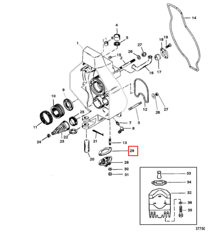 Прокладка нижней крышки транцевого узла MERCRUISER ALFA/BRAVO(Sinera), арт. 27-988231,          POLY-MOTO 