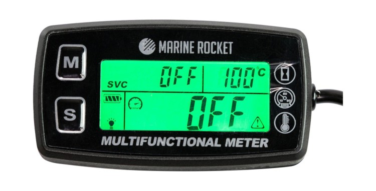 Тахометр универсальный со счетчиком моточасов с подсветкой и сигнализаций температуры, арт. THM501MR,          MARINE ROCKET 