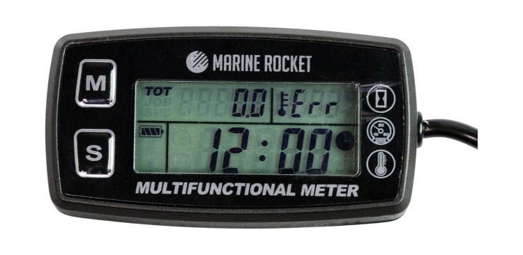 Тахометр универсальный со счетчиком моточасов с подсветкой и сигнализаций температуры, арт. THM501MR,          MARINE ROCKET 