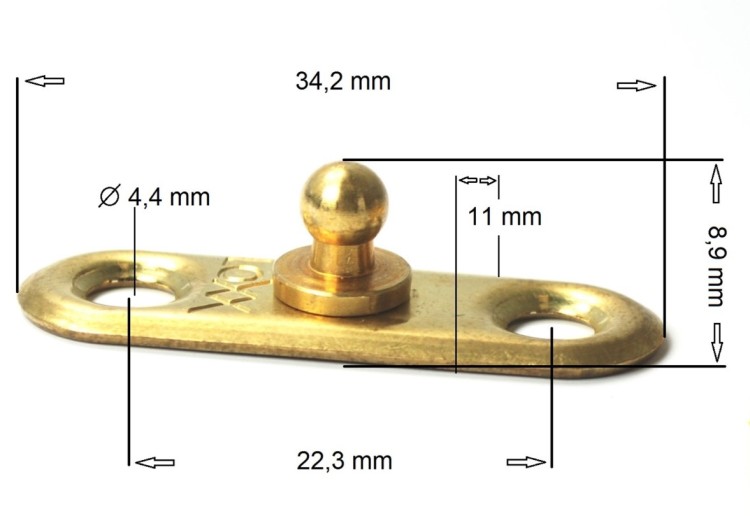 Ответная часть кнопки, крепление к твердой поверхности, 34,2 мм, никелированная латунь, арт. 10262507,  