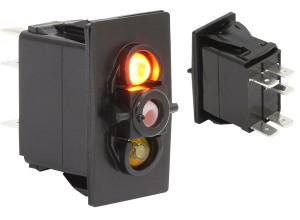 Клавишный выключатель, 2 светодиода, трехпозиционный, с возвратной пружиной, без клавиши