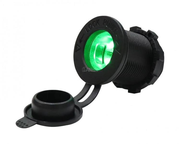 Разъем прикуривателя врезной, светодиодный, зеленый, арт. 4620136057783,          MARINE ROCKET 