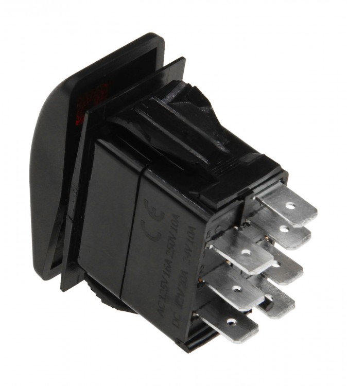 Переключатель трехпозиционный (ON)-OFF-(ON) 12В/20А 7Р с подсветкой без фиксации, арт. AES111884PBM,          AES.Co 