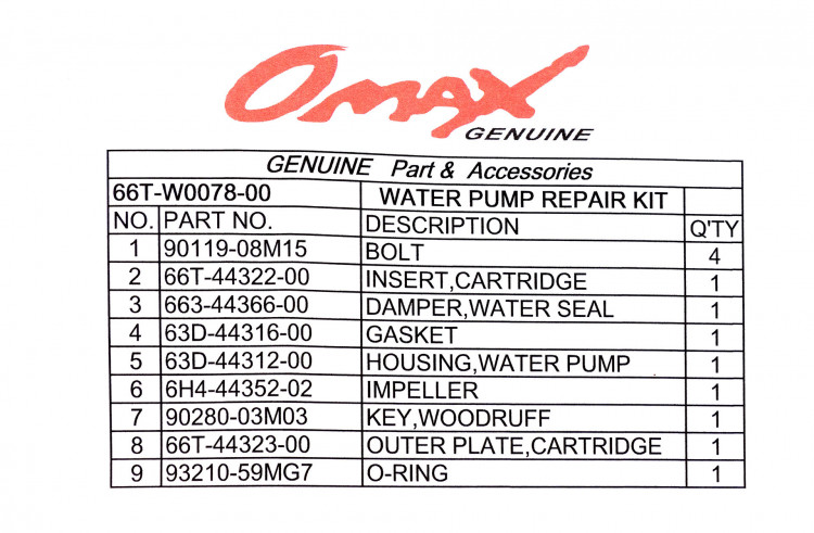 Ремкомплект помпы Yamaha 40, арт. 66TW007800_OM,          OMAX 