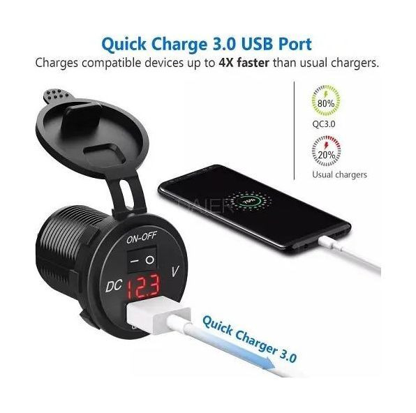 Разъем USB Charger QC3.0 с вольтметром, арт. 4620136058322,          MARINE ROCKET 
