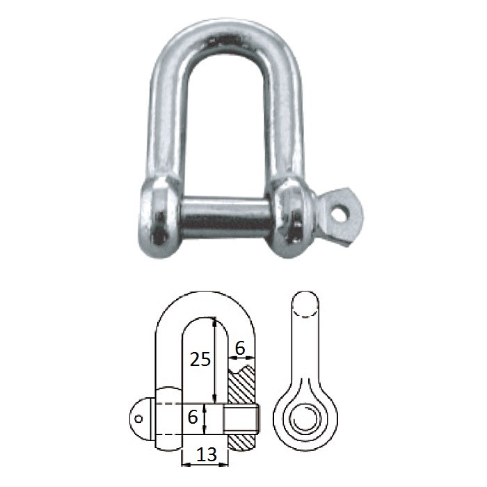 Скоба такелажная с винтовым пальцем  6 мм сталь AISI 316, арт. 2404-0106,          CIM 