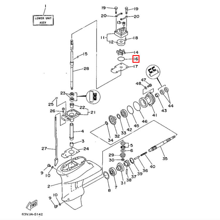 Кольцо уплотнительное корпуса помпы Yamaha 9,9-15 (63W) (93210-44704; 93210-44398; 15F-06.02.02) (Ya, арт. 93210-44704,          YAMAHA 
