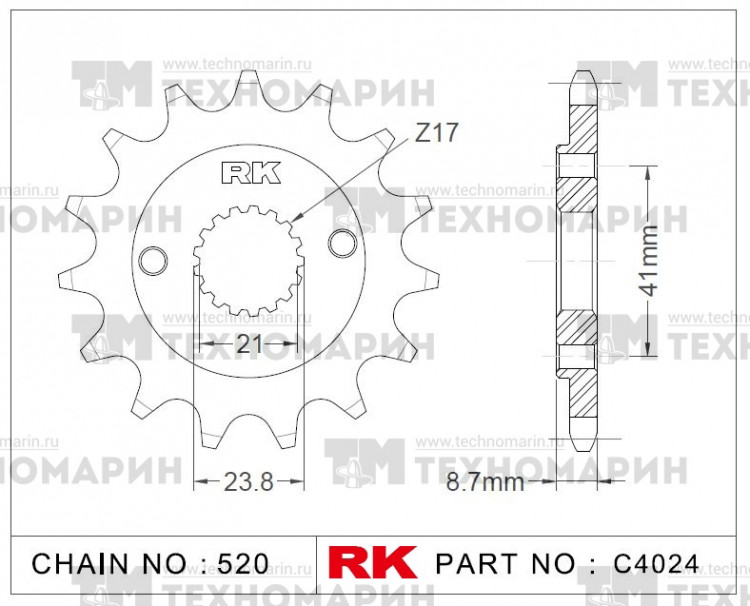 Звезда для мотоцикла ведущая C4024-15, арт. C4024-15,          RK Chains 